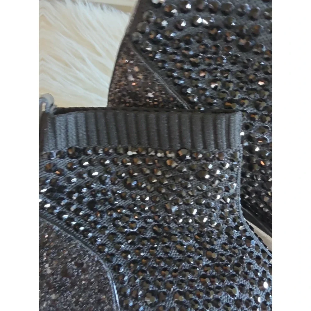 Michael Kors Black Skyler Stretch-Knit Bootie Sock Crystal Embellishments -8.5M